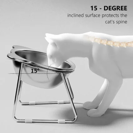 ‌ Cuenco para gatos elevado de acero inoxidable 304 con 15 ° Protector de cuello inclinado de diseño elevado Alimentación saludable irrompible para cachorros de gatos