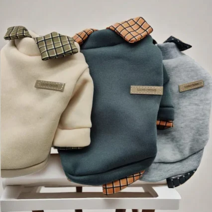 Pet Otoño e Invierno camisa cuello Patchwork chaqueta con capucha para otoño calidez Schnauzer oso Sudadera con capucha mascota camisa a cuadros ropa para cachorros