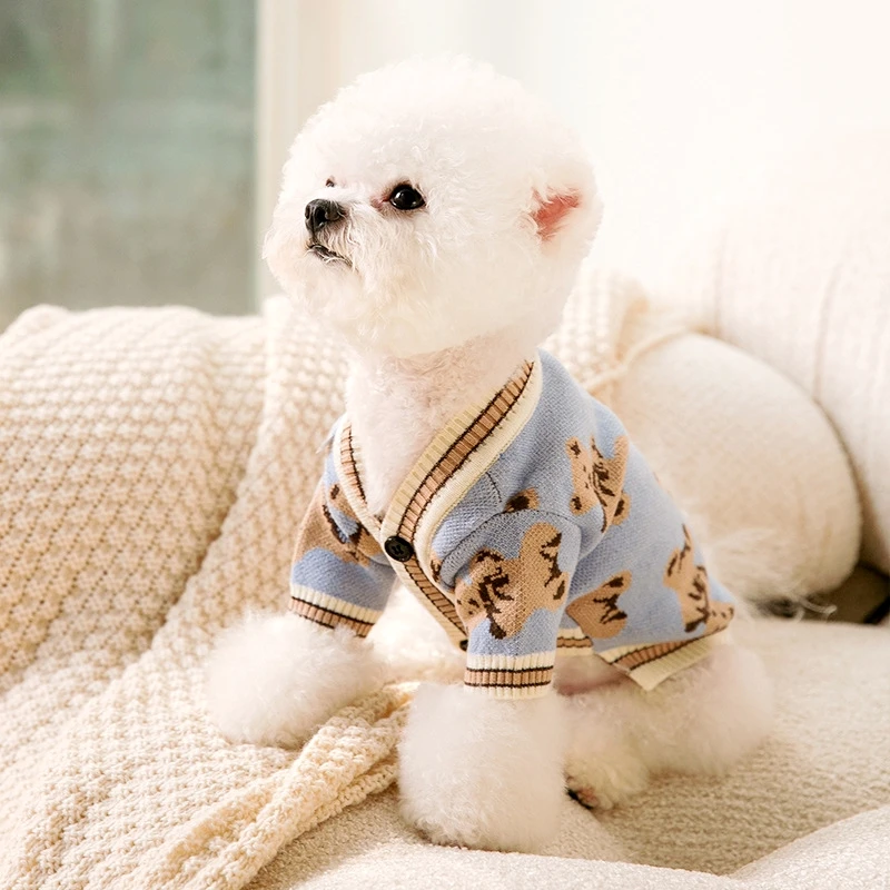 Ropa de lujo para perros Chihuahua, cárdigan a rayas para mascotas, suéter Bichon Frise, cachorro, gatito, abrigo cálido para perros, accesorios para perros y gatos, traje para mascotas - Image 3