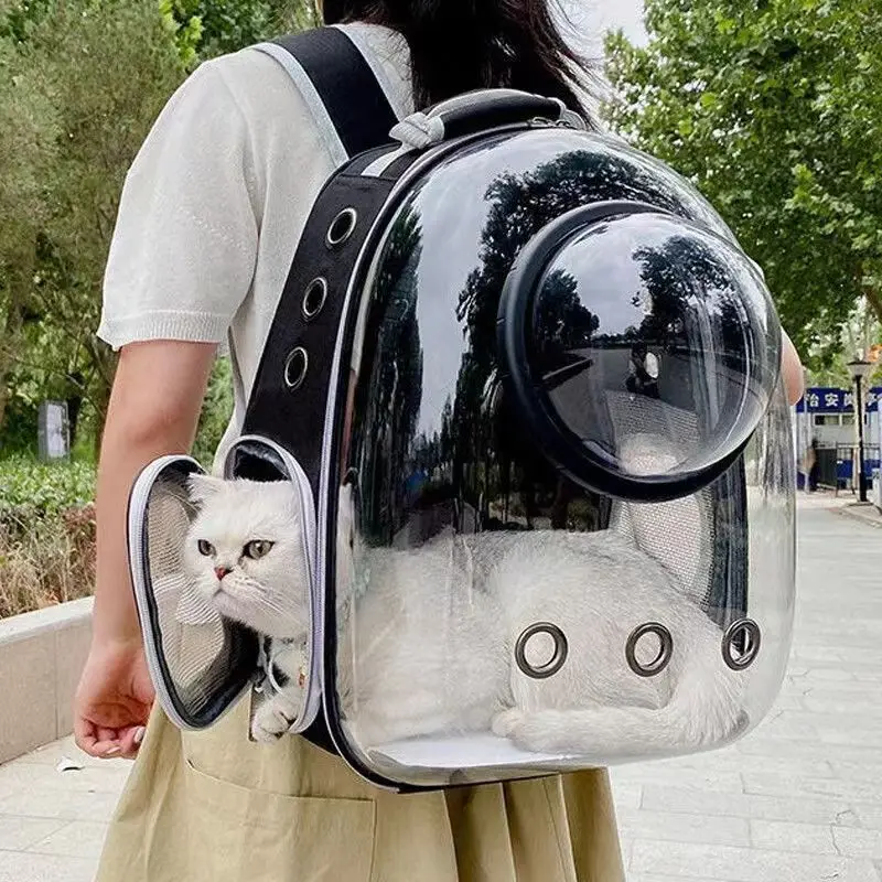 Bolsa de transporte para Gato, mochilas espaciales para mascotas, mochila transparente portátil transpirable, bolsas de cápsulas espaciales para transporte de cachorros y perros