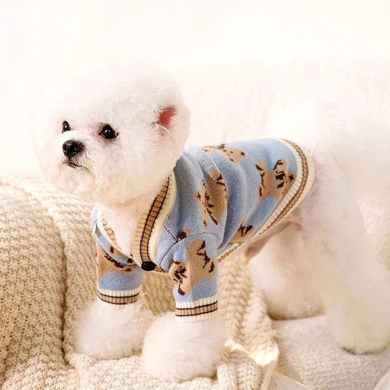 Ropa de lujo para perros Chihuahua, cárdigan a rayas para mascotas, suéter Bichon Frise, cachorro, gatito, abrigo cálido para perros, accesorios para perros y gatos, traje para mascotas - Image 4