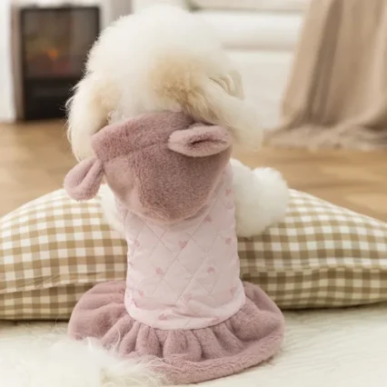 Chaqueta cálida de felpa con capucha para mascotas, abrigo de invierno y otoño, bonito vestido para perros, ropa de princesa para perros pequeños