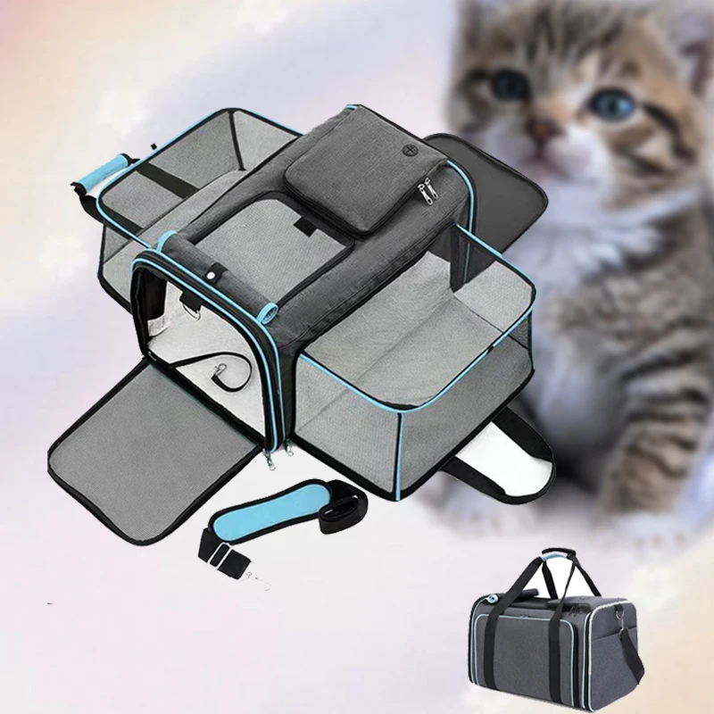 Bolsa para gatos plegable de gran capacidad para exteriores, bolso portátil para mascotas, bolsa cruzada Diagonal transpirable para gatos y perros - Image 4