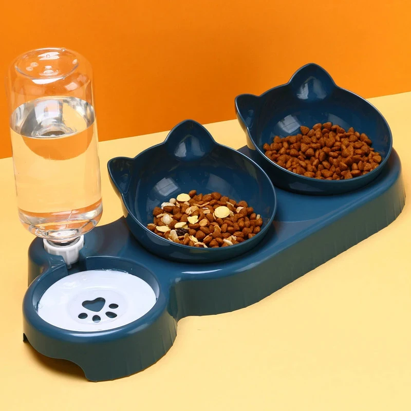 Comedero para gatos 3 en 1, dispensador automático de agua, doble cuenco, cuenco para mascotas para perros pequeños, gatos, contenedor de comida para mascotas, accesorios para gatos - Image 2