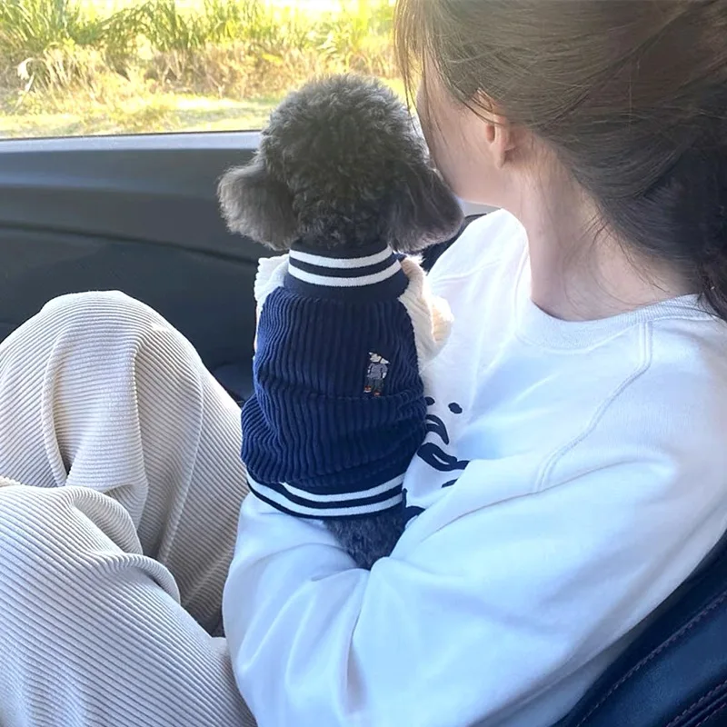 Bonitas chaquetas de béisbol bordadas para mascotas, ropa para perros, abrigo de peluche para gatos pequeños y medianos, ropa de primavera para cachorros, traje cálido a la moda para mascotas - Image 4